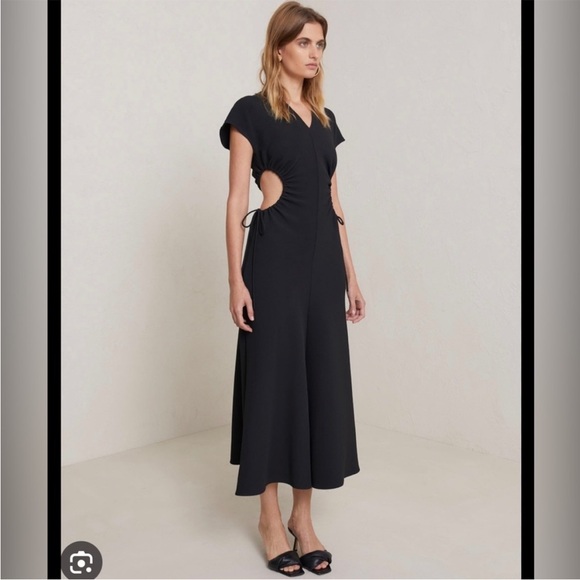A.L.C. SYNARA V-NECK BLACK MIDI DRESS WITH CUT-OUTS - Picture 4 of 15